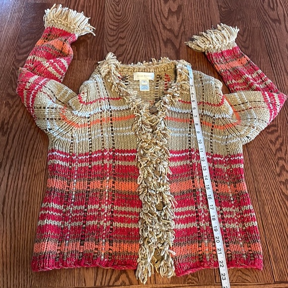 Susan Bristol vintage cable knit loop button down cardigan sweater yarn fringe M - Picture 10 of 10